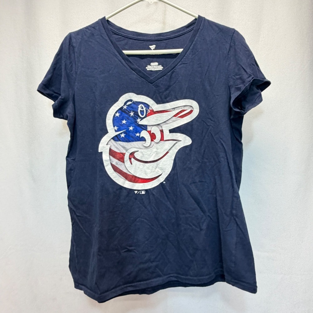Baltimore Orioles Fanatics T-Shirt Women Medium Navy Blue Patriotic Graphic MLB